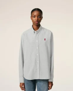 Ami Paris Black Cotton Button-Down Ami de Coeur Shirt BLACK/NATURAL WHITE Shop