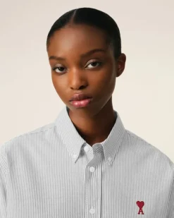 Ami Paris Black Cotton Button-Down Ami de Coeur Shirt BLACK/NATURAL WHITE Shop