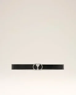 Ami Paris Black Leather Ami de Coeur Belt BLACK/VIBRATED SILVER Discount