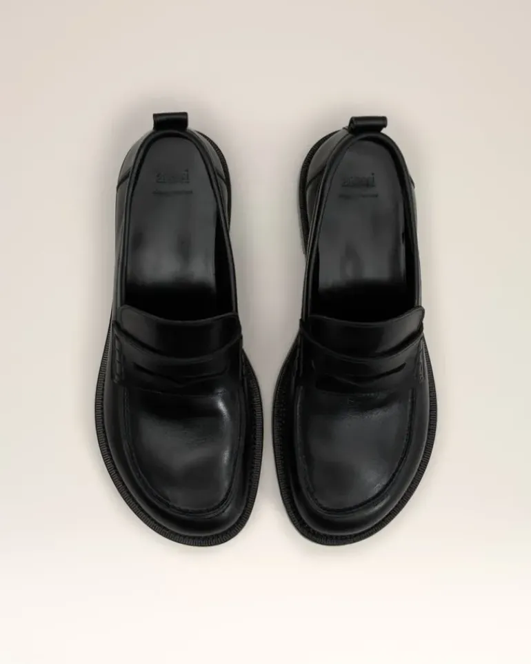 Ami Paris Leather Anatomical Toe Loafers BLACK Clearance