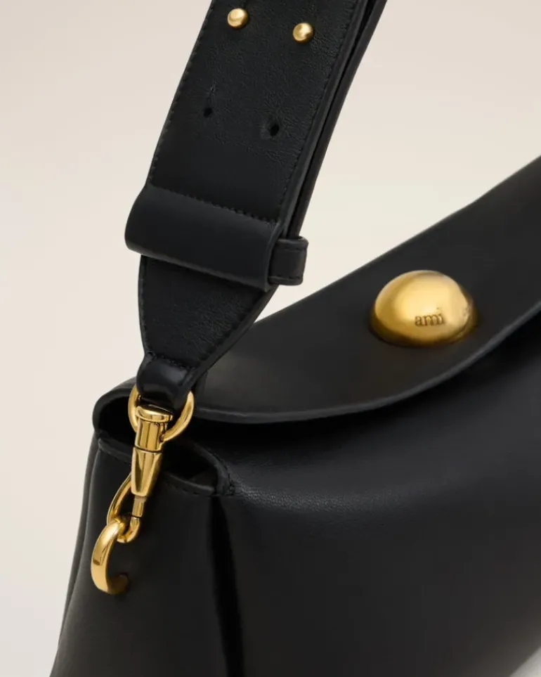 Ami Paris Leather Carrousel Bag BLACK Clearance