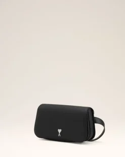 Ami Paris Black Leather Crossbody Paris Paris Bag BLACK/VIBRATED SILVER Online