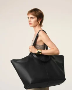 Ami Paris Leather Midi Maxi Tote Bag BLACK Fashion