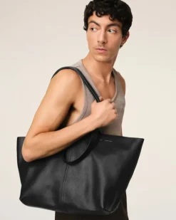 Ami Paris Leather Midi Tote Bag BLACK Best Sale