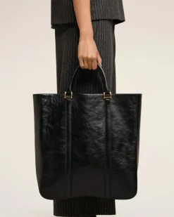 Ami Paris Leather North South Tote Bag BLACK Best Sale