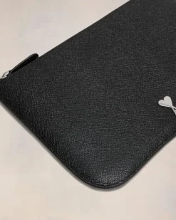 Ami Paris Black Leather Paris Paris Pouch BLACK/VIBRATED SILVER Clearance