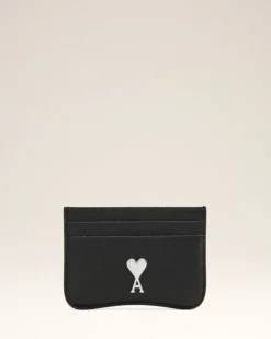 Ami Paris Black Leather Paris Paris Card Holder BLACK/VIBRATED SILVER Cheap
