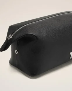 Ami Paris Black Leather Paris Paris Toiletry Pouch BLACK/VIBRATED SILVER Clearance