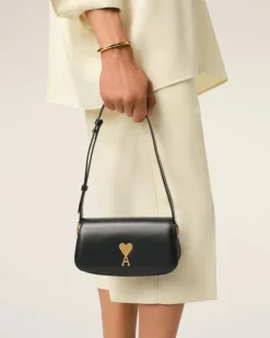 Ami Paris Leather Shoulder Bag Paris Paris Bag BLACK Fashion