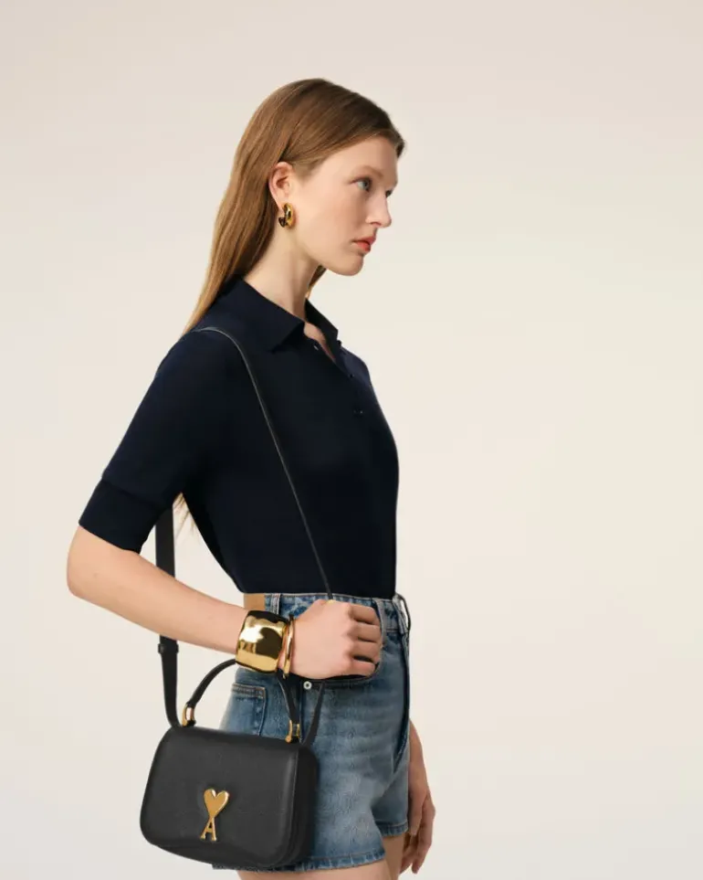 Ami Paris Leather Top Handle Paris Paris Bag BLACK Flash Sale