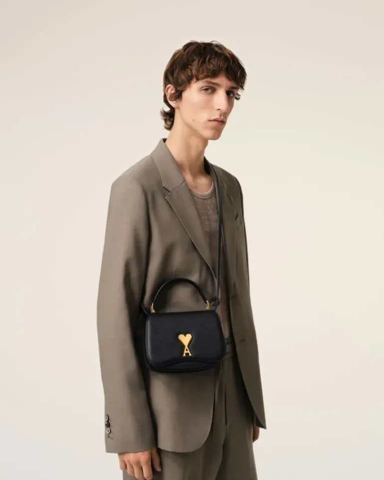 Ami Paris Leather Top Handle Paris Paris Bag BLACK Online