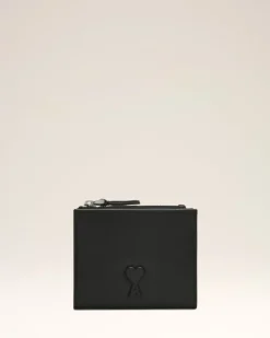 Ami Paris Leather Voulez-Vous Folded Wallet BLACK Shop