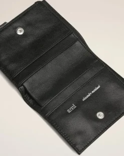 Ami Paris Leather Voulez-Vous Folded Wallet BLACK Shop