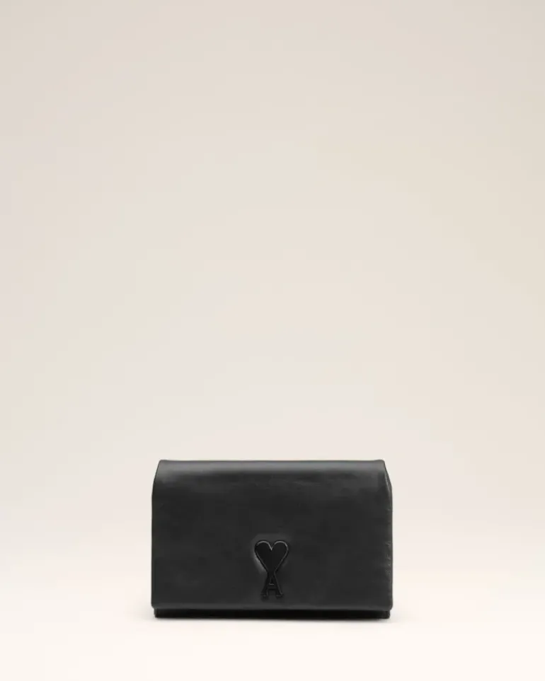 Ami Paris Leather Voulez-Vous Wallet Strap BLACK Best