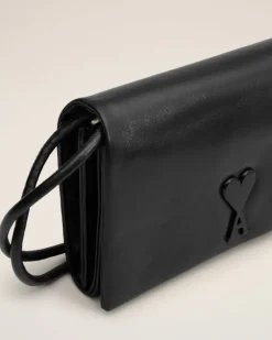 Ami Paris Leather Voulez-Vous Wallet Strap BLACK Best