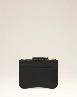 Ami Paris Black Leather Zipped Card Holder BLACK/VIBRATED BRASS Online