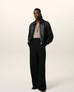 Ami Paris Leather Zipped Jacket BLACK Best Sale