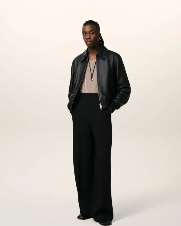 Ami Paris Leather Zipped Jacket BLACK Best Sale
