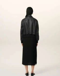 Ami Paris Leather Zipped Jacket BLACK Best Sale