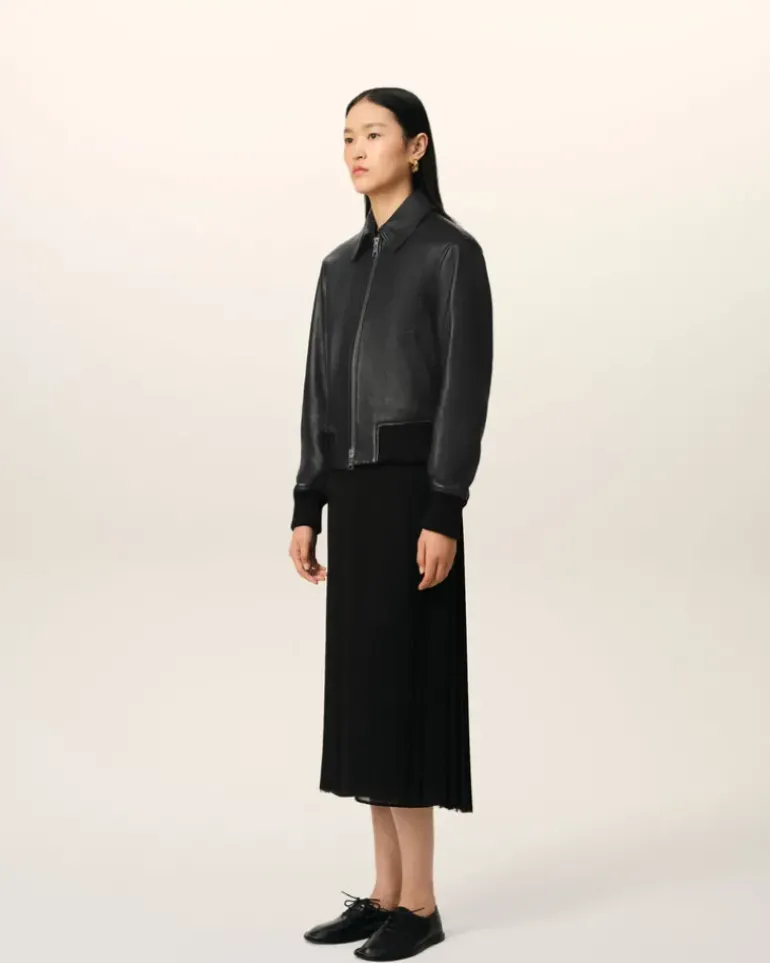 Ami Paris Leather Zipped Jacket BLACK Best Sale