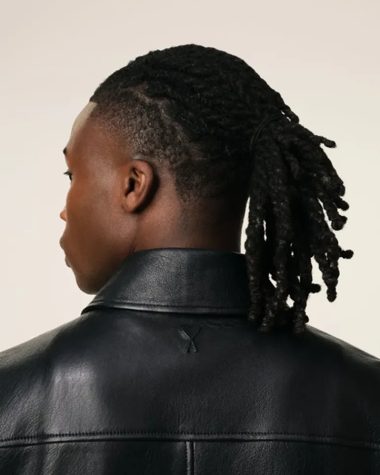 Ami Paris Leather Zipped Jacket BLACK Best Sale