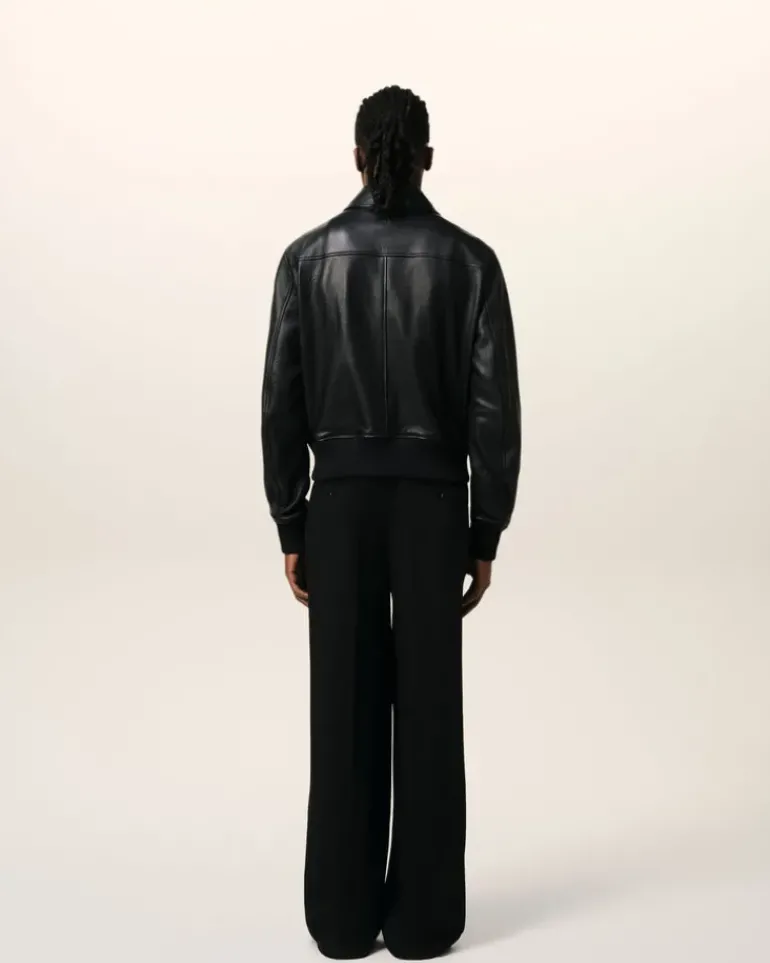 Ami Paris Leather Zipped Jacket BLACK Best Sale
