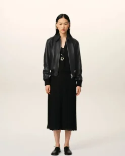 Ami Paris Leather Zipped Jacket BLACK Best Sale