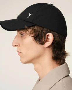 Ami Paris Twill Ami de Coeur Stud Cap BLACK Outlet