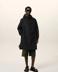Ami Paris Water-repellent Long Hooded Windbreaker BLACK Fashion