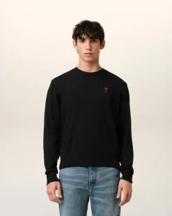 Ami Paris Wool Ami de Coeur Crew Neck Sweater BLACK New