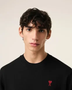 Ami Paris Wool Ami de Coeur Crew Neck Sweater BLACK New
