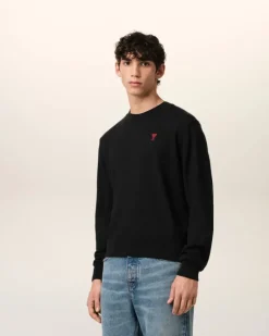 Ami Paris Wool Ami de Coeur Crew Neck Sweater BLACK New