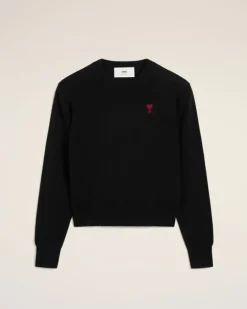 Ami Paris Wool Ami de Coeur Crew Neck Sweater BLACK Hot