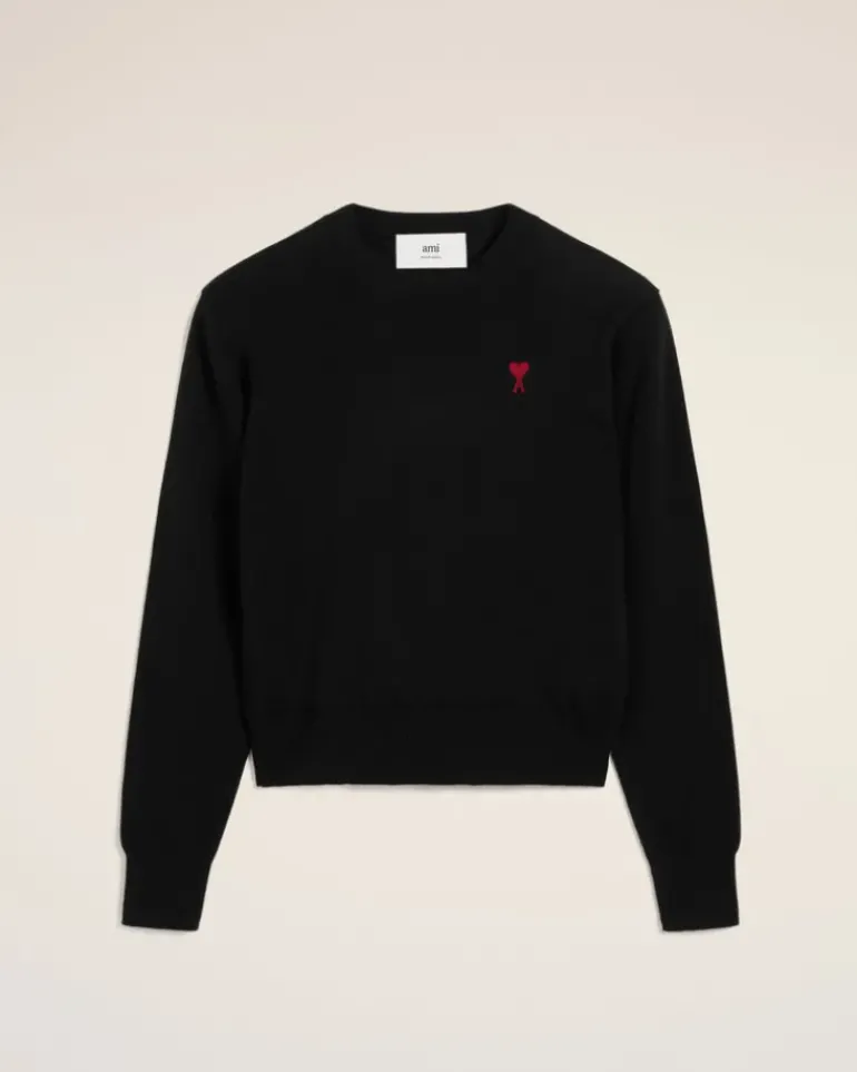 Ami Paris Wool Ami de Coeur Crew Neck Sweater BLACK Hot