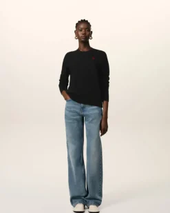 Ami Paris Wool Ami de Coeur Crew Neck Sweater BLACK Hot