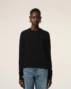 Ami Paris Wool Ami de Coeur Crew Neck Sweater BLACK Hot