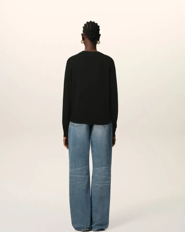 Ami Paris Wool Ami de Coeur Crew Neck Sweater BLACK Hot