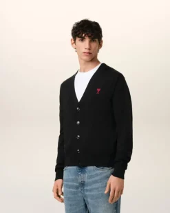 Ami Paris Wool Ami de Coeur Cardigan BLACK Online