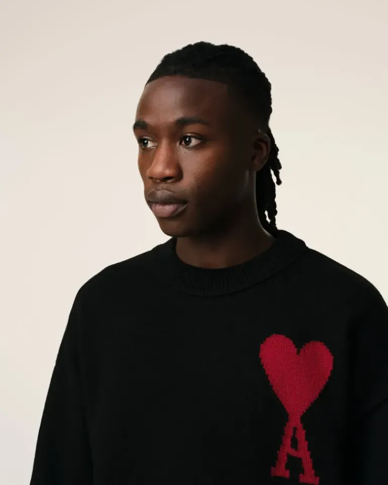 Ami Paris Black Wool Ami de Coeur Sweater BLACK/RED Cheap