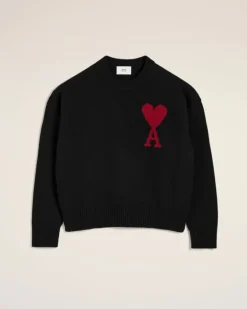 Ami Paris Black Wool Ami de Coeur Sweater BLACK/RED Cheap