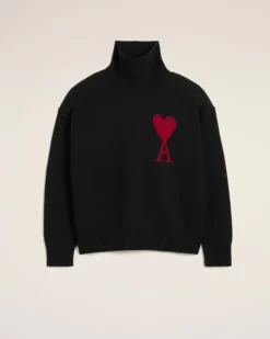 Ami Paris Black Wool Ami de Coeur Sweater BLACK/RED Cheap