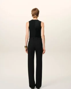 Ami Paris Wool Contrasted Straight Trousers BLACK Store
