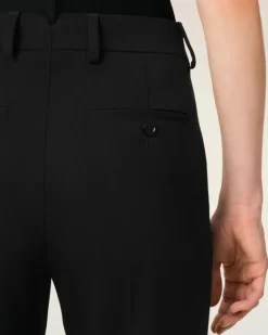 Ami Paris Wool Contrasted Straight Trousers BLACK Store