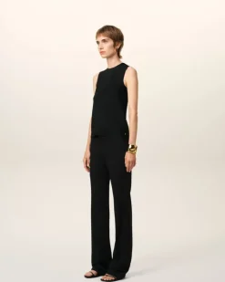 Ami Paris Wool Contrasted Straight Trousers BLACK Store