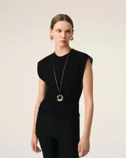 Ami Paris Black Wool Sleeveless Bicolor Top BLACK/WHITE CREAM Flash Sale