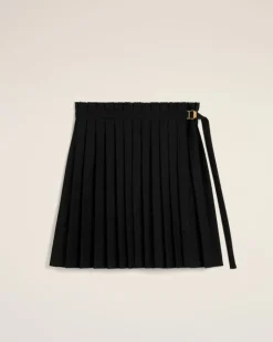 Ami Paris Wool Twill Short Pleated Skirt BLACK New