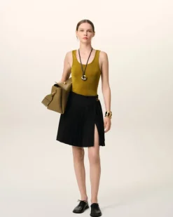 Ami Paris Wool Twill Short Pleated Skirt BLACK New