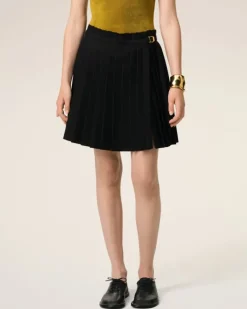Ami Paris Wool Twill Short Pleated Skirt BLACK New