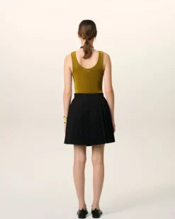 Ami Paris Wool Twill Short Pleated Skirt BLACK New
