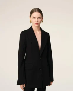 Ami Paris Black Wool Two Buttons Fitted Jacket BLACK/WHITE CREAM Online